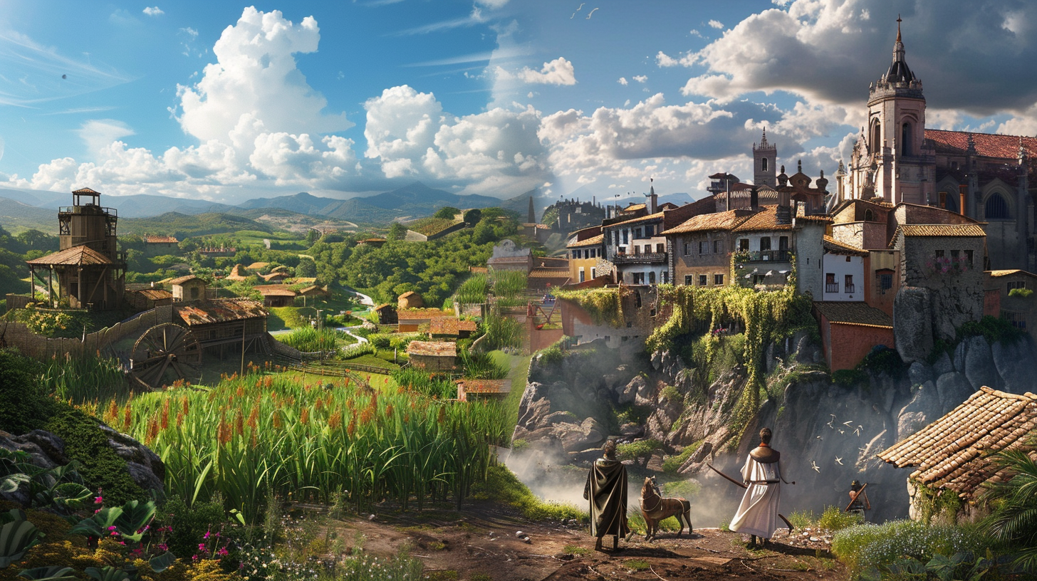 Links suikerriet plantage in Brazilië, rechts stad en zilvermijn in overig Zuid Amerika.